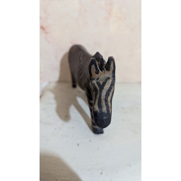 Wooden hand carved Zebra Figurine  Safari Decor 8": brown  black  zoo - Picture 4 of 9